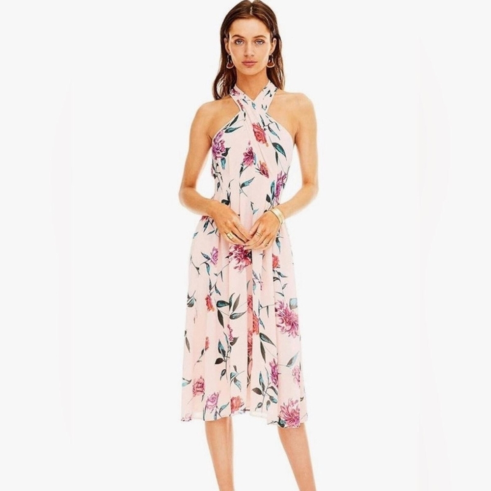 ☆ ASTR Kristi Pink Floral Cross Over Halter Dress